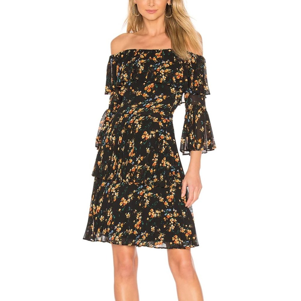 Bardot Ditsy Pleat Dress in Water Floral Size 10